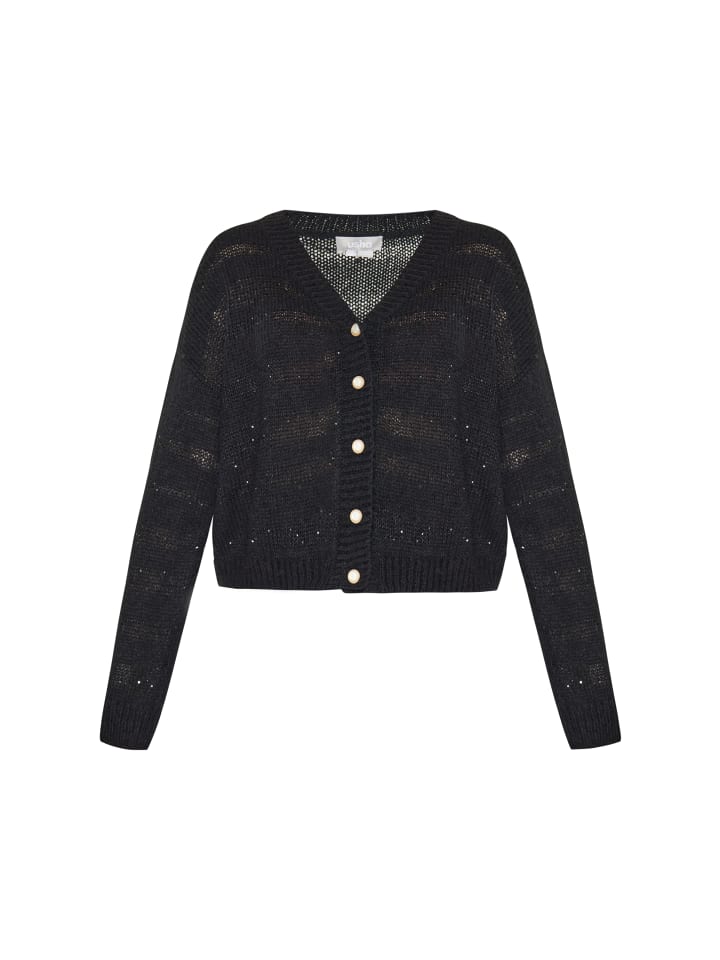 

Женский кардиган черного цвета с разноцветными вставками Usha