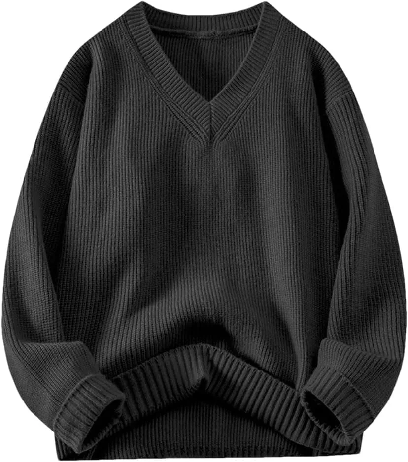 

Мужской вязаный свитер с V-образным вырезом и резинкой на горловине