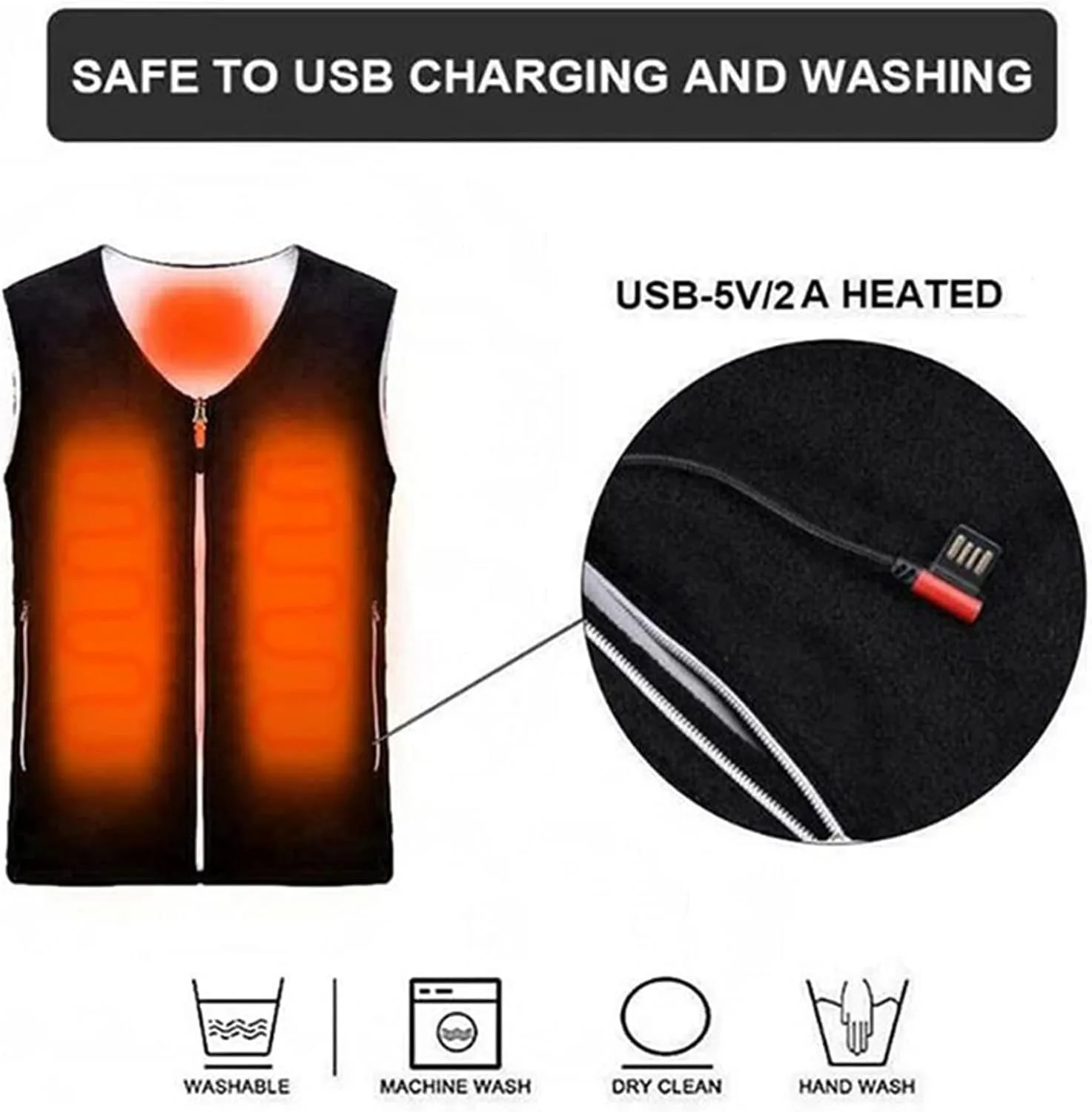Жилет с подогревом из флиса, легкий, с USB-подключением, для мужчин и женщин (батарейка в комплект не входит) Generic, черный — фото 4