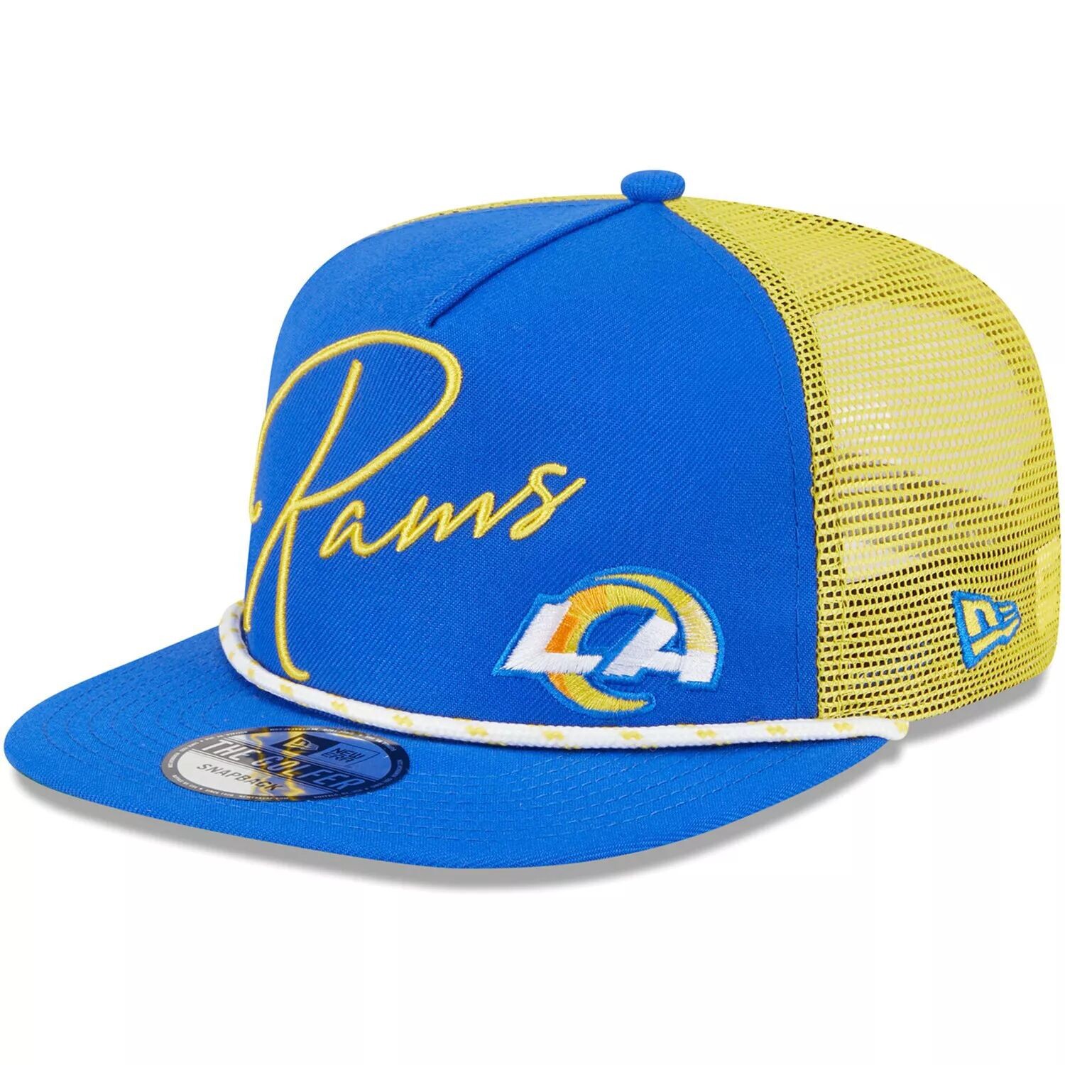 

Мужская кепка New Era Royal Los Angeles Rams Script Logo Golfer 9FIFTY Snapback