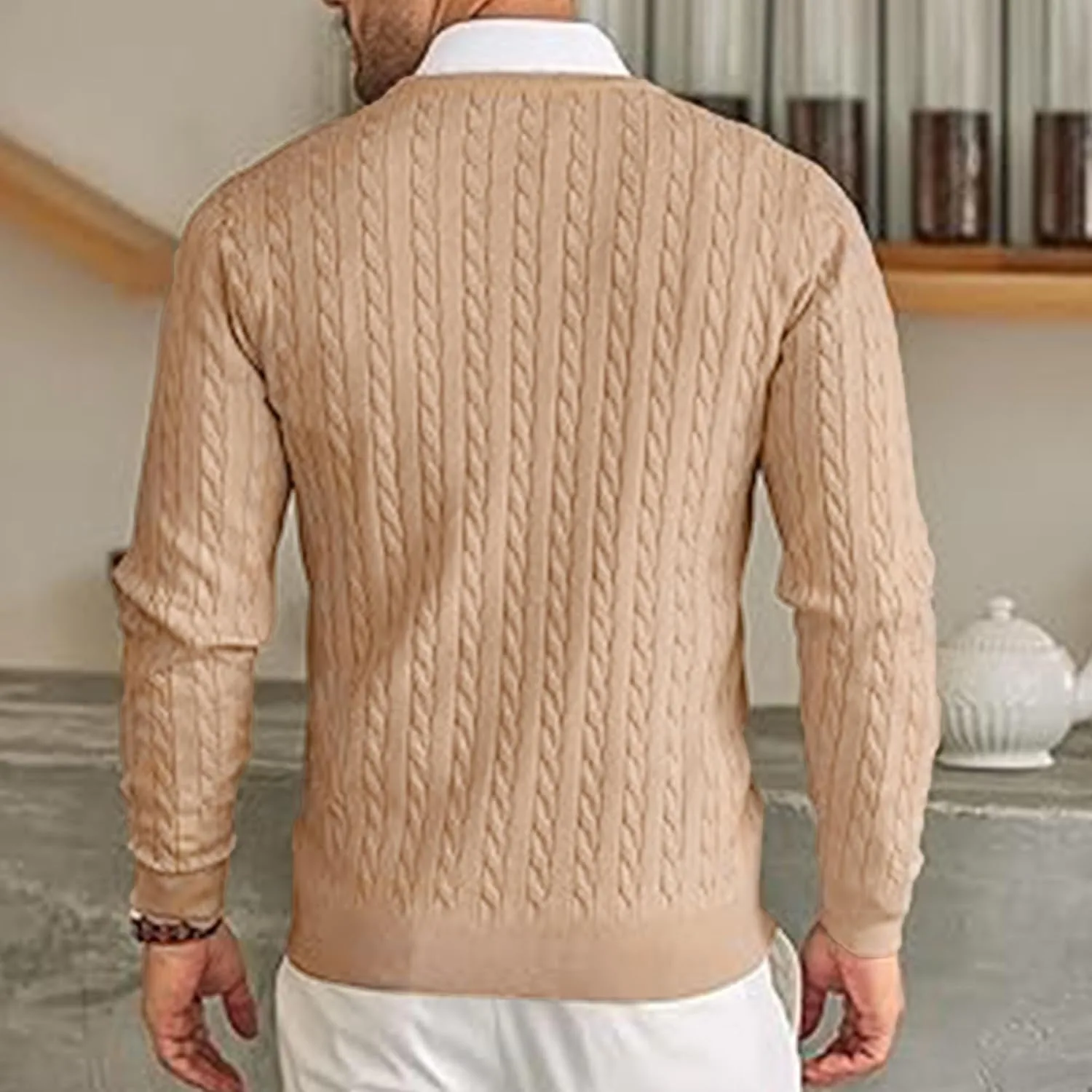 Мужской свитер с косой вязкой Slim Fit — фото 4