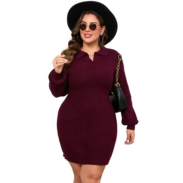 

Платье-свитер с длинным рукавом и воротником для женщин Plus size Seoria, Burgundy