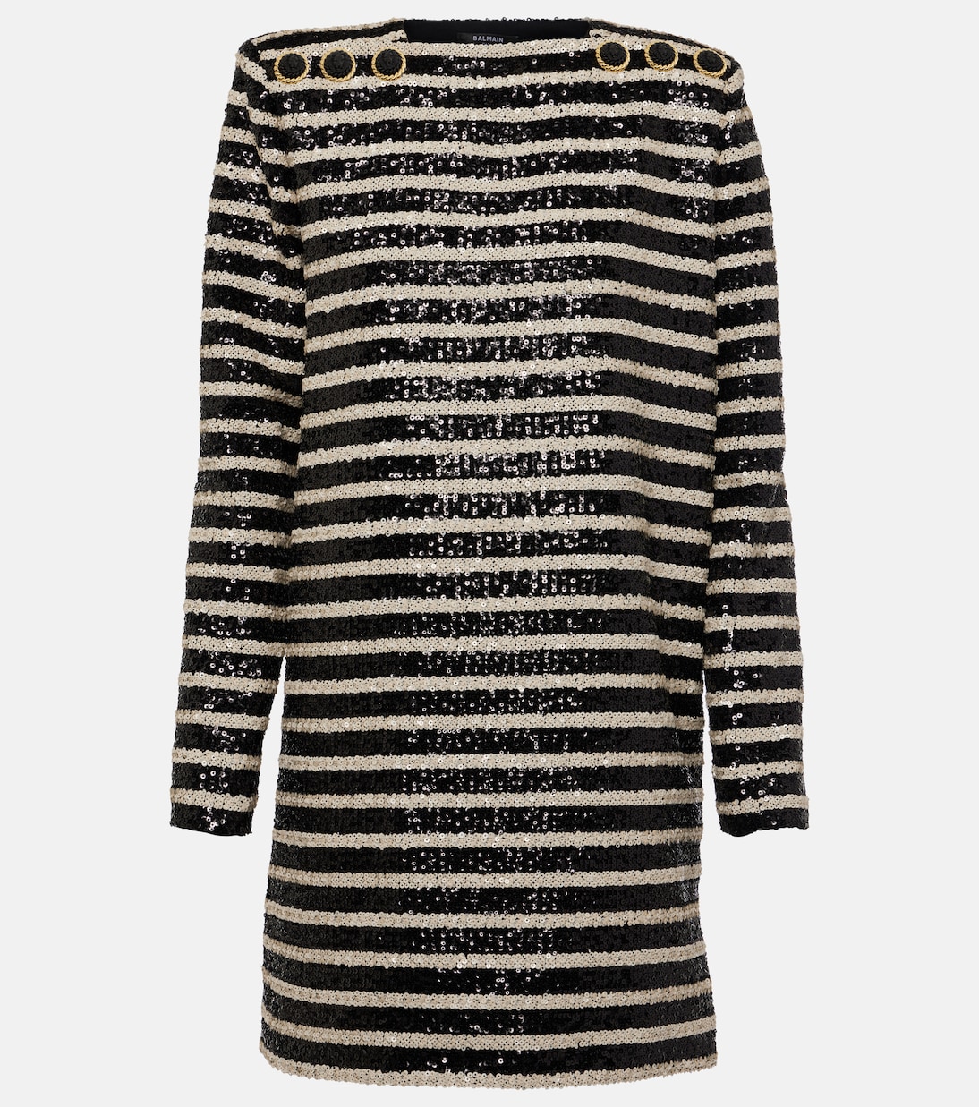 Мини-платье в полоску с пайетками Balmain, Noir/Blanc