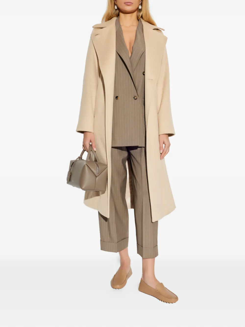 Пальто с поясом и длинными рукавами Max Mara, нейтральный — фото 2