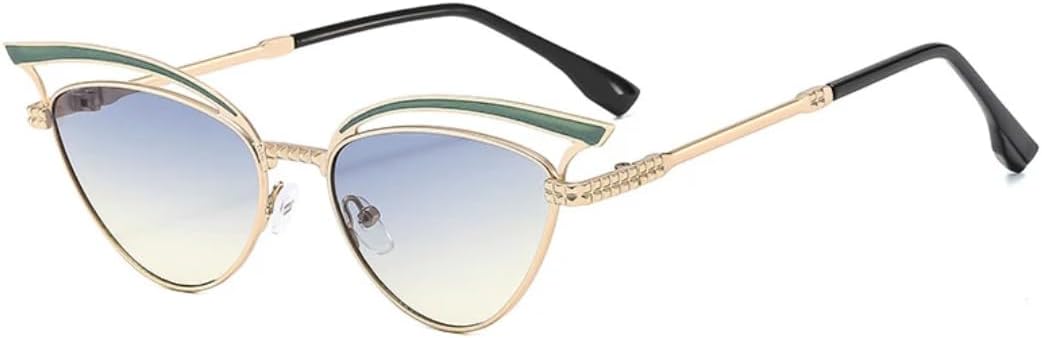 

Роскошные металлические солнцезащитные очки «кошачий глаз» с ажурной отделкой, модные мужские очки для путешествий и вождения, защита от УФ-излучения UV400 TVTBBVV, Gold Blue Yellow