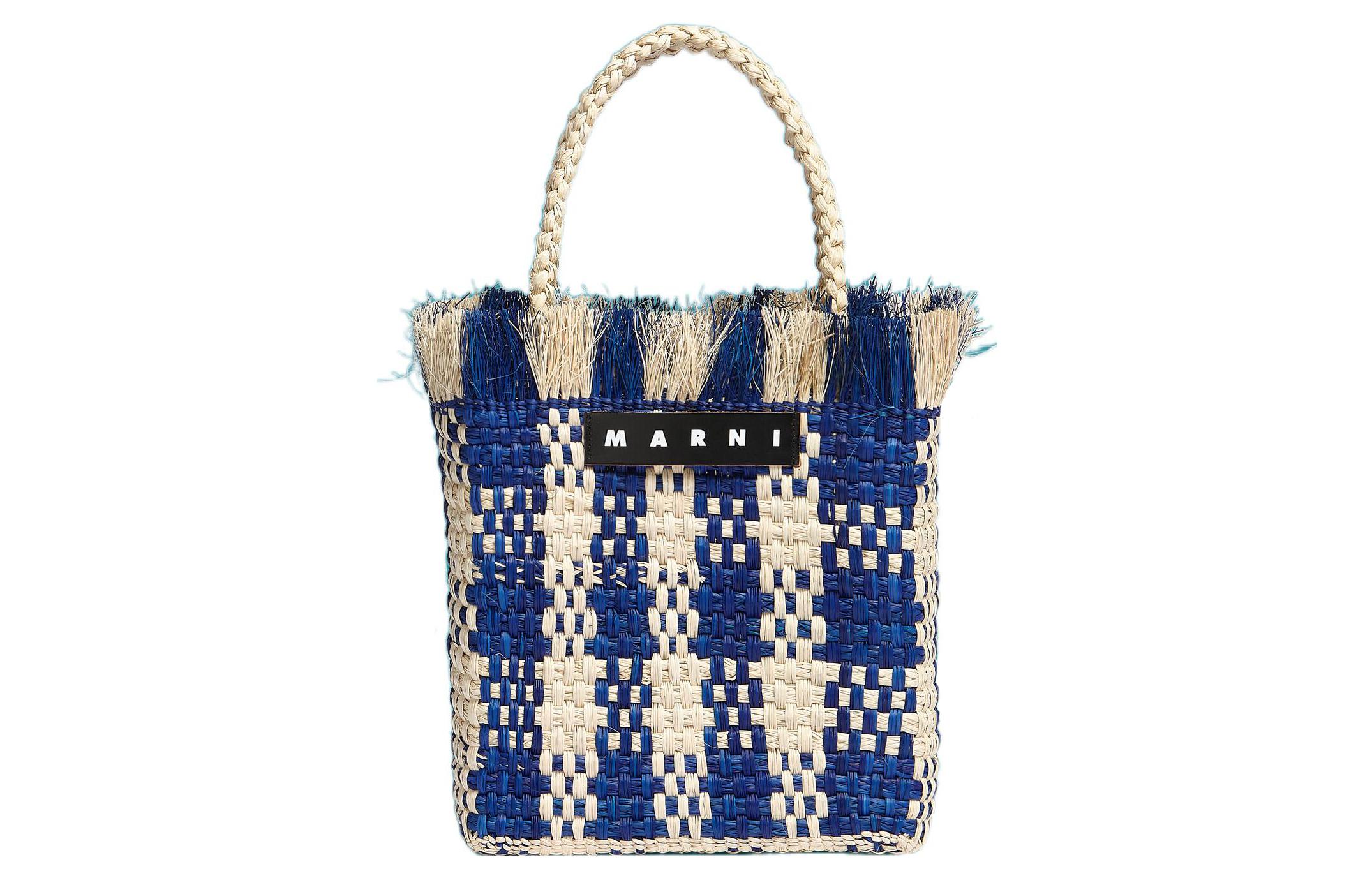 

MARNI Плетёная сумка корзинка из пальмового волокна с коровьей кожей
