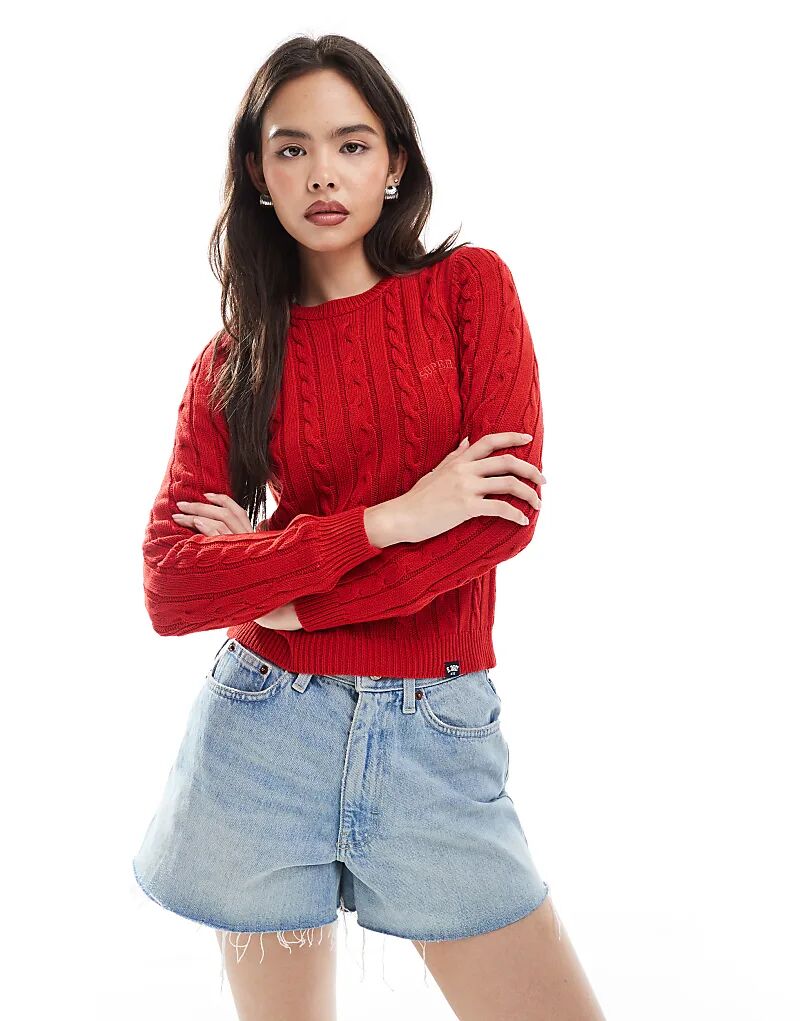 

Тонкий джемпер Superdry Essentials Cable в университетском красном цвете