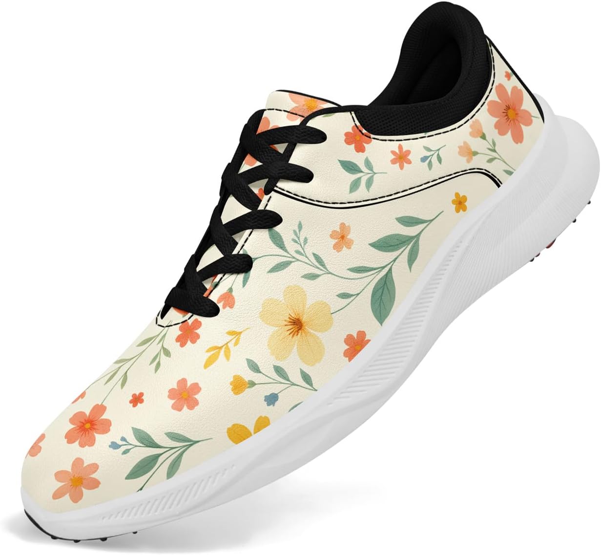

Женские гольф-туфли без шипов, водонепроницаемые, с цветочным принтом, легкие кроссовки для гольфа, удобные спортивные туфли для ходьбы с противоскользящей вентиляцией подошвы Awsole, Yellow-white-b