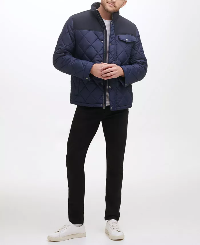 

Мужское пальто с комбинированным дизайном Diamond Quilt и подкладкой из искусственного шерпа Cole Haan, синий