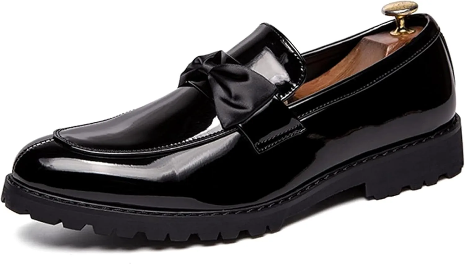 Fu Shi Men's Casual Low Cut Daily Driving Spring/Summer Lacquer Leather Uniform Shoes Generic, черный — фото 4