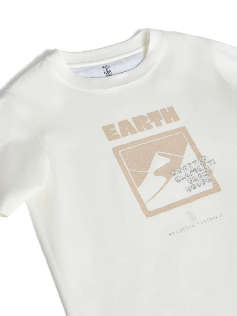 Футболка из хлопкового джерси с мотивом «земля» Brunello Cucinelli Kids, бежевый — фото 3