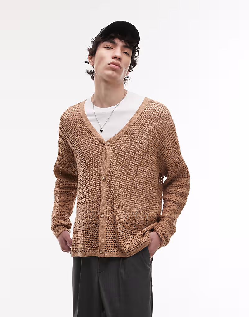 

Вязаный крючком кардиган Topman с панелью бежевого цвета