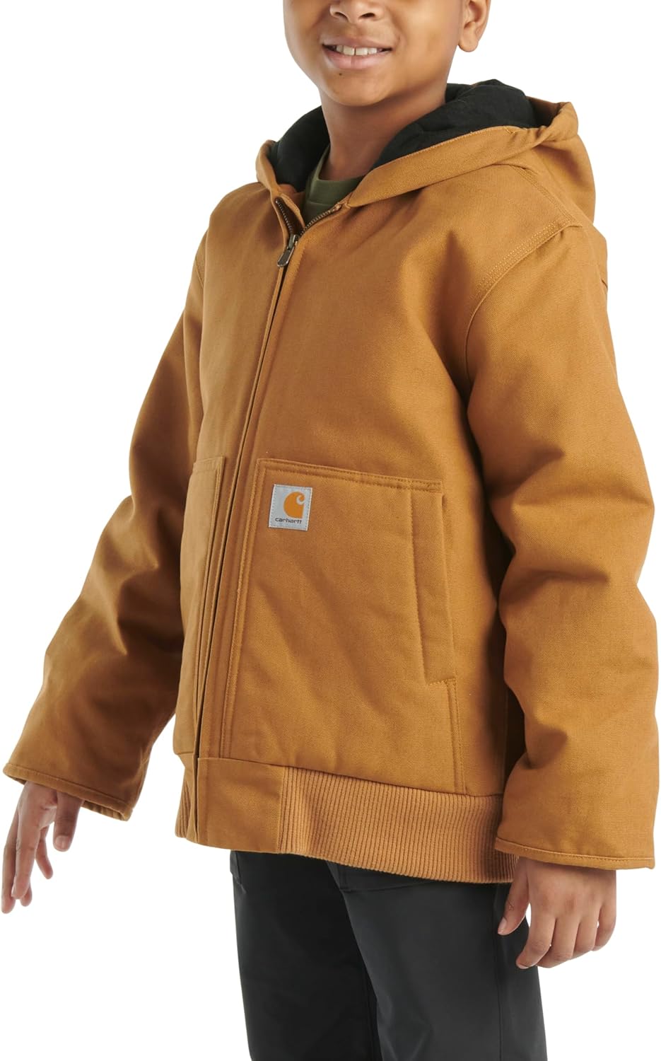 Carhartt Boys' Flannel-Lined Hooded Canvas Insulated Zip-Up Jacket, Carhartt Brown — фото 3