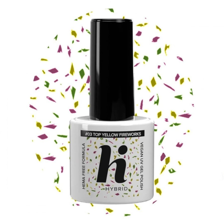 Hi Hybrid HEMA Free Top для гибридного лака No Wipe #03 Yellow Fireworks 5 мл — фото 2