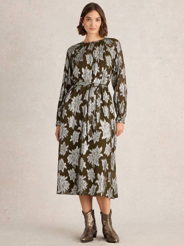

Жаккардовое платье макси от фиби White Stuff, цвет Khaki/Silver