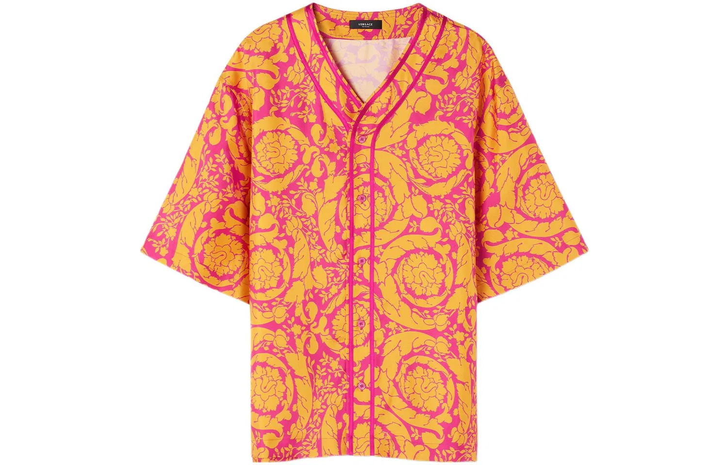 Рубашка с V-образным вырезом VERSACE желто-розовая