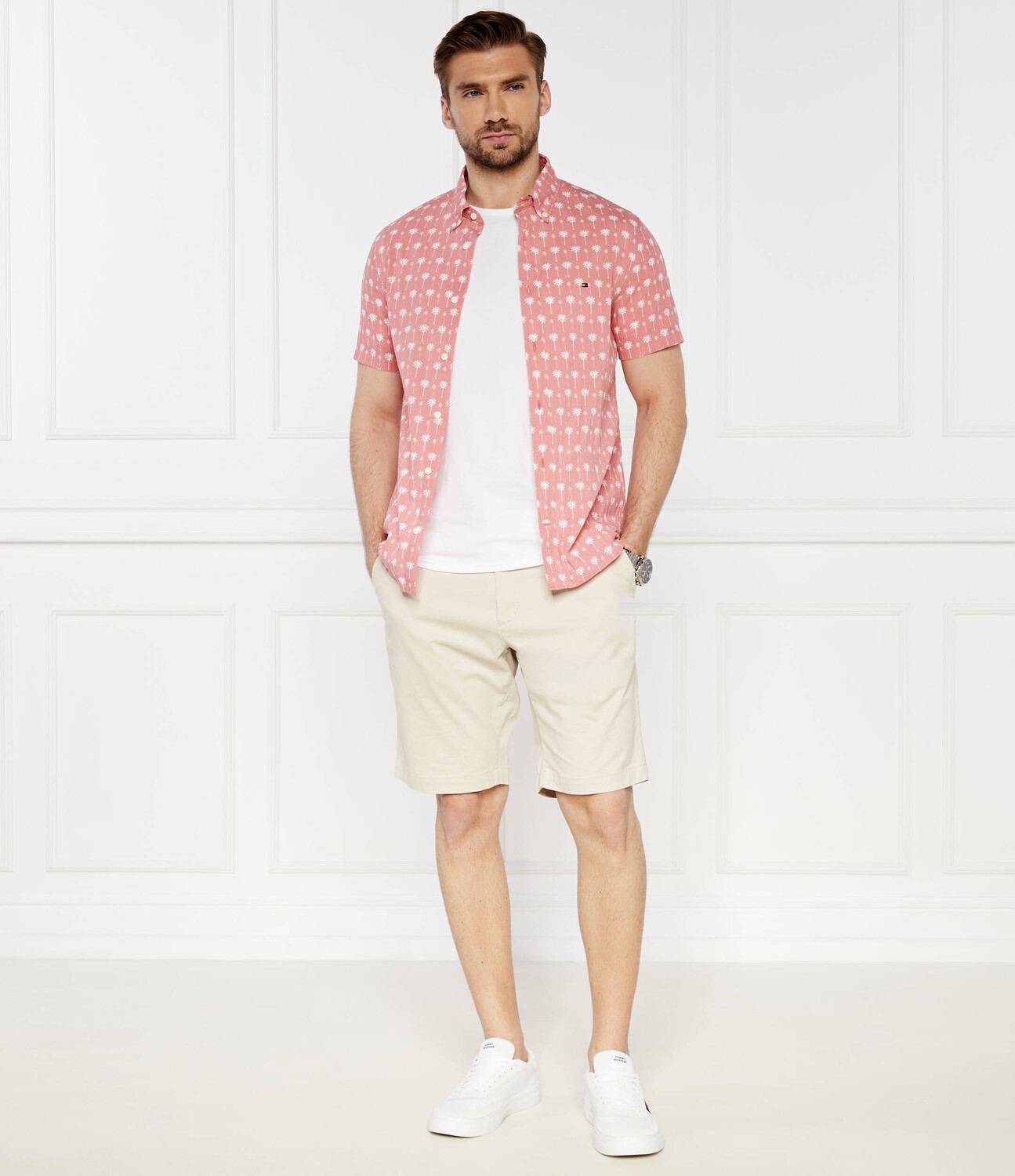 Рубашка Tommy Hilfiger MINI PALM Slim Fit stretch, роза — фото 2