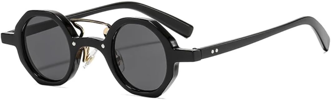 

Винтажные женские солнцезащитные очки с двойной перемычкой, роскошная маленькая оправа с заклепками, мужские очки для активного отдыха, защита от УФ-излучения UV400 TVTBBVV, Black Gray