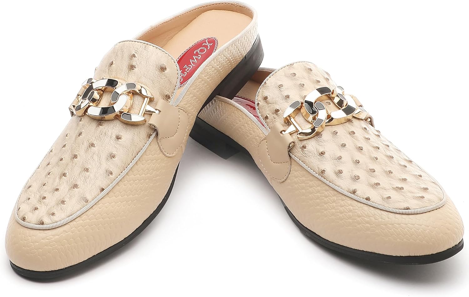 

Мужские слипоны-мюли XQWFH с золоченой пряжкой, модные кожаные формальные и повседневные беззадние тапочки, бежевый