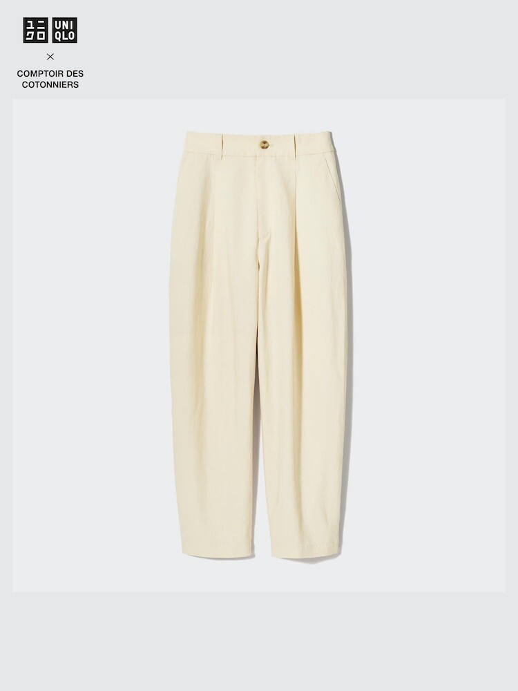 

Зауженные брюки в складку из льняной смеси длинные Uniqlo, цвет 31 бежевый