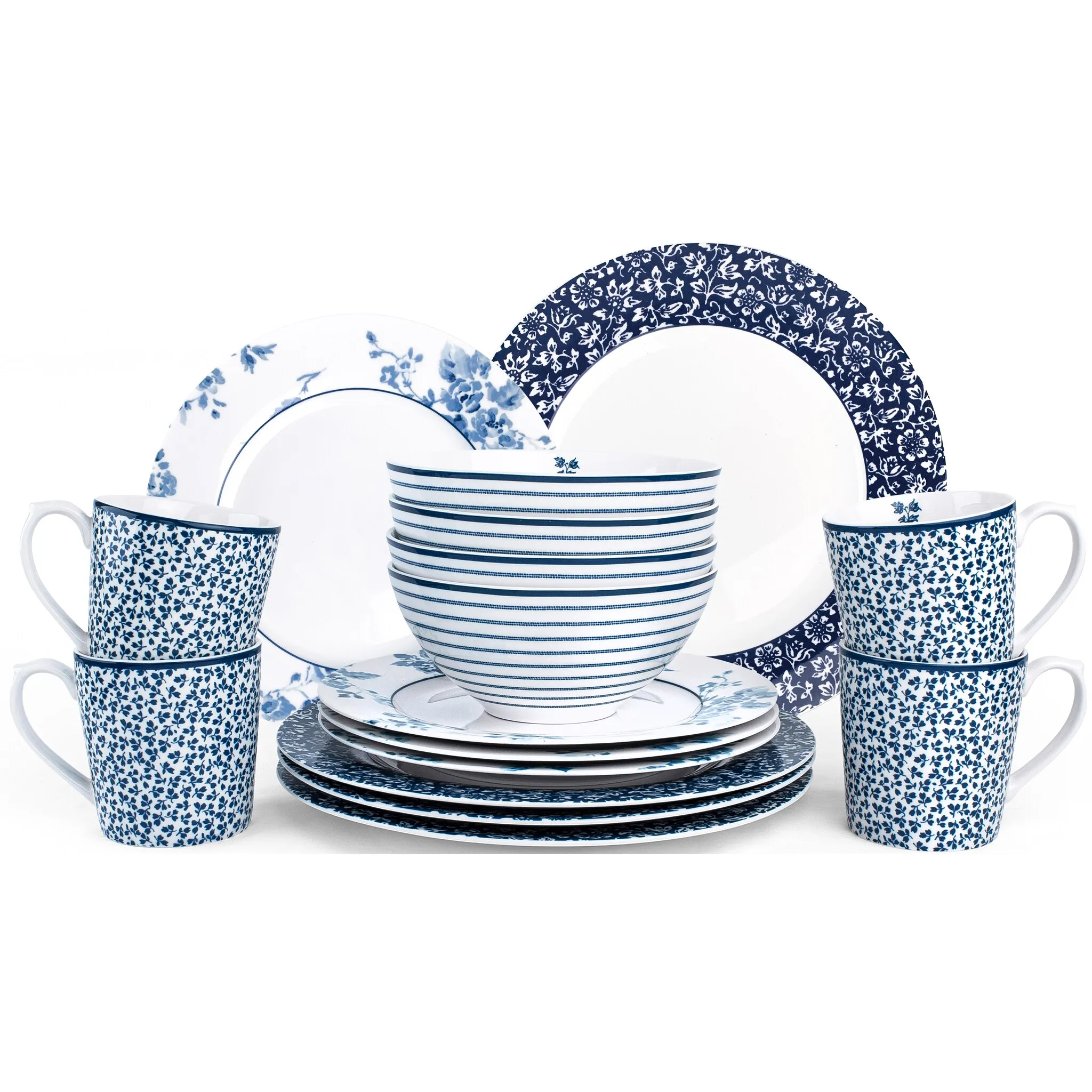 

LAURA ASHLEY BLUEPRINT COLLECTABLES Комбинированный сервиз "Набор посуды, сервиз China Rose, Sweet Allysum, Floris, Candy Stripe", (набор, 16 предметов, набор посуды), 16 предметов, на 4 персоны, белый/синий