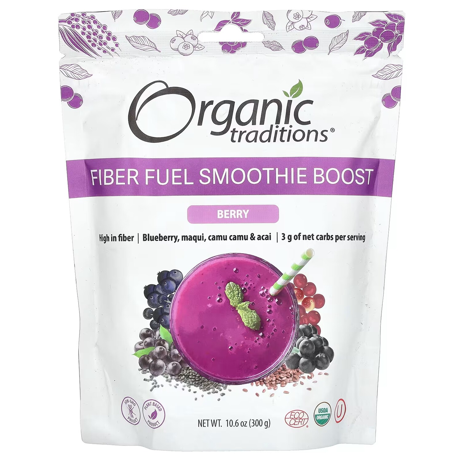 

Добавка Organic Traditions Fiber Fuel Smoothie Boost Berry, 300 г