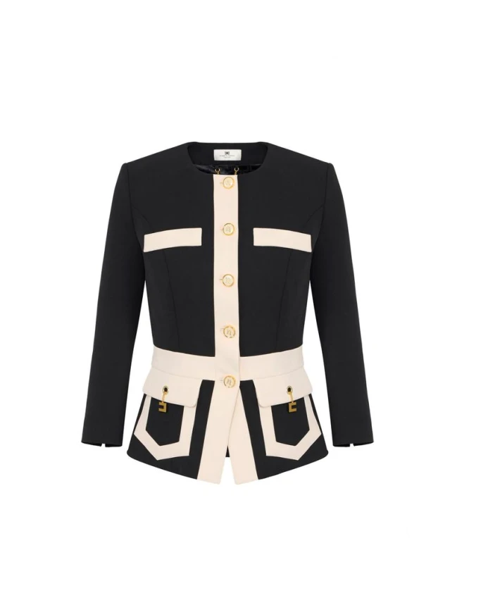 

Куртка с контрастными цветовыми блоками, изготовленная из двухслойной креповой ткани. Elisabetta Franchi, черный