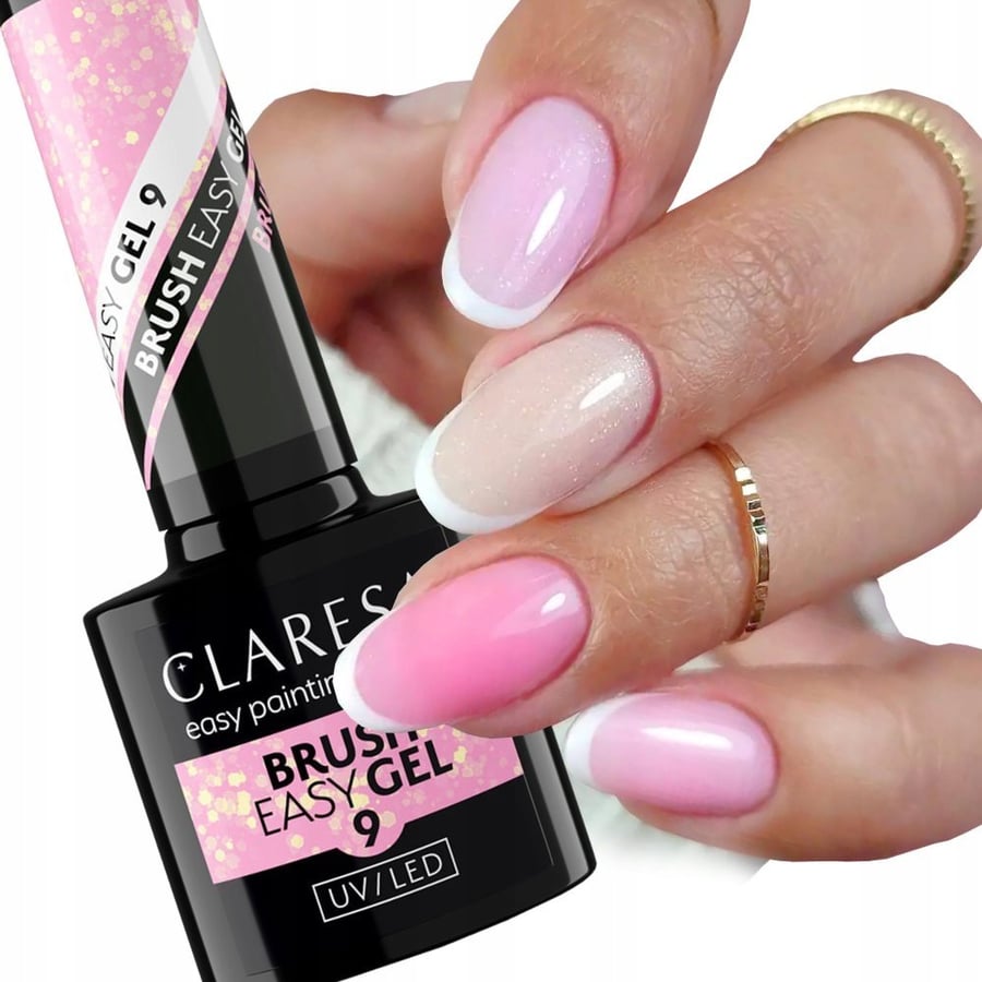

Гель-лак Claresa Brush Easy Gel во флаконе 9, светло-розовый с частицами Puderek