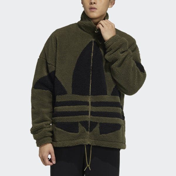 Куртка Men's adidas originals Stand Collar Zipper Long Sleeves Sports Jacket Dark Olive Green, зеленый — фото 2