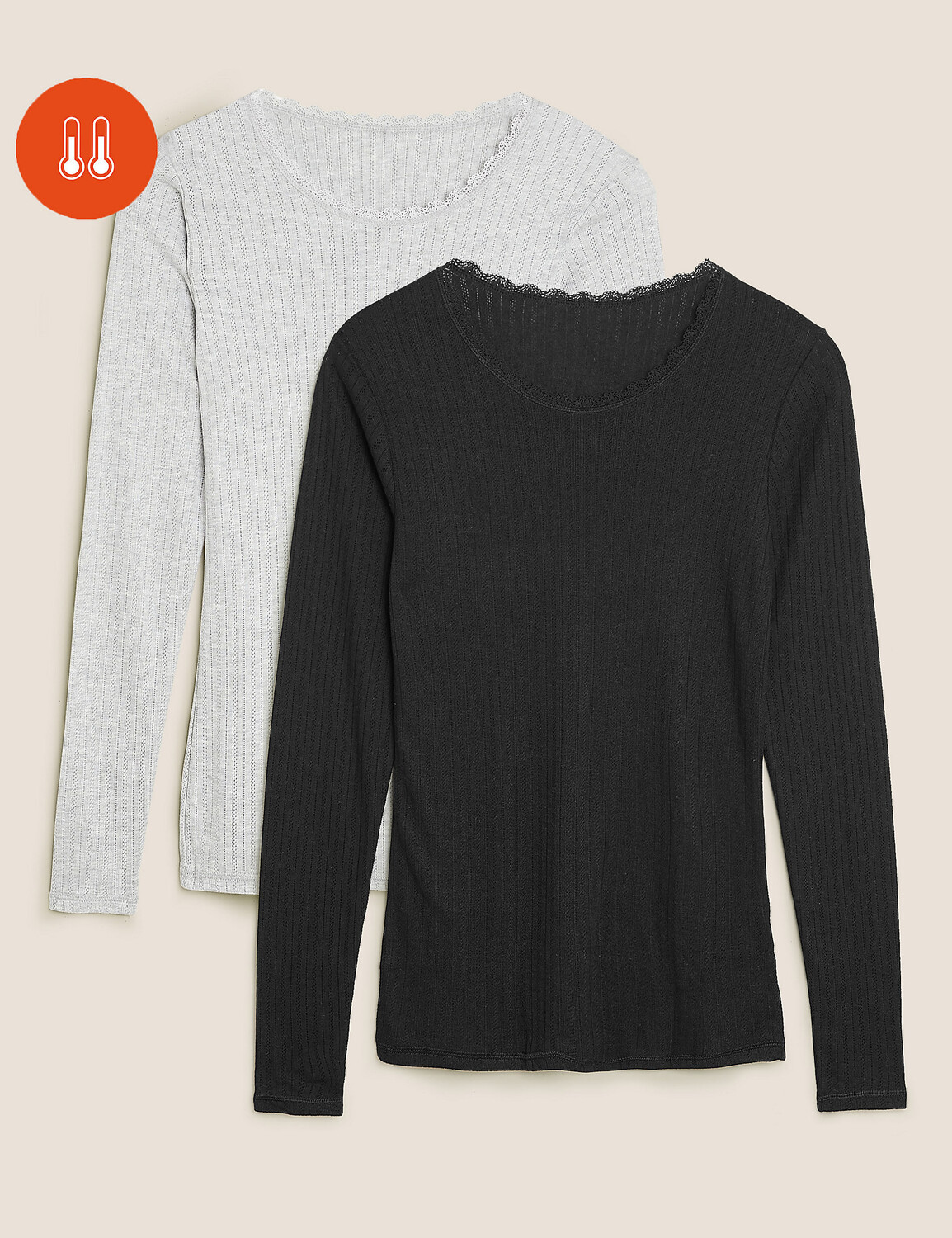 

2 пар термотопа с длинными рукавами Pointelle Marks & Spencer, черный микс