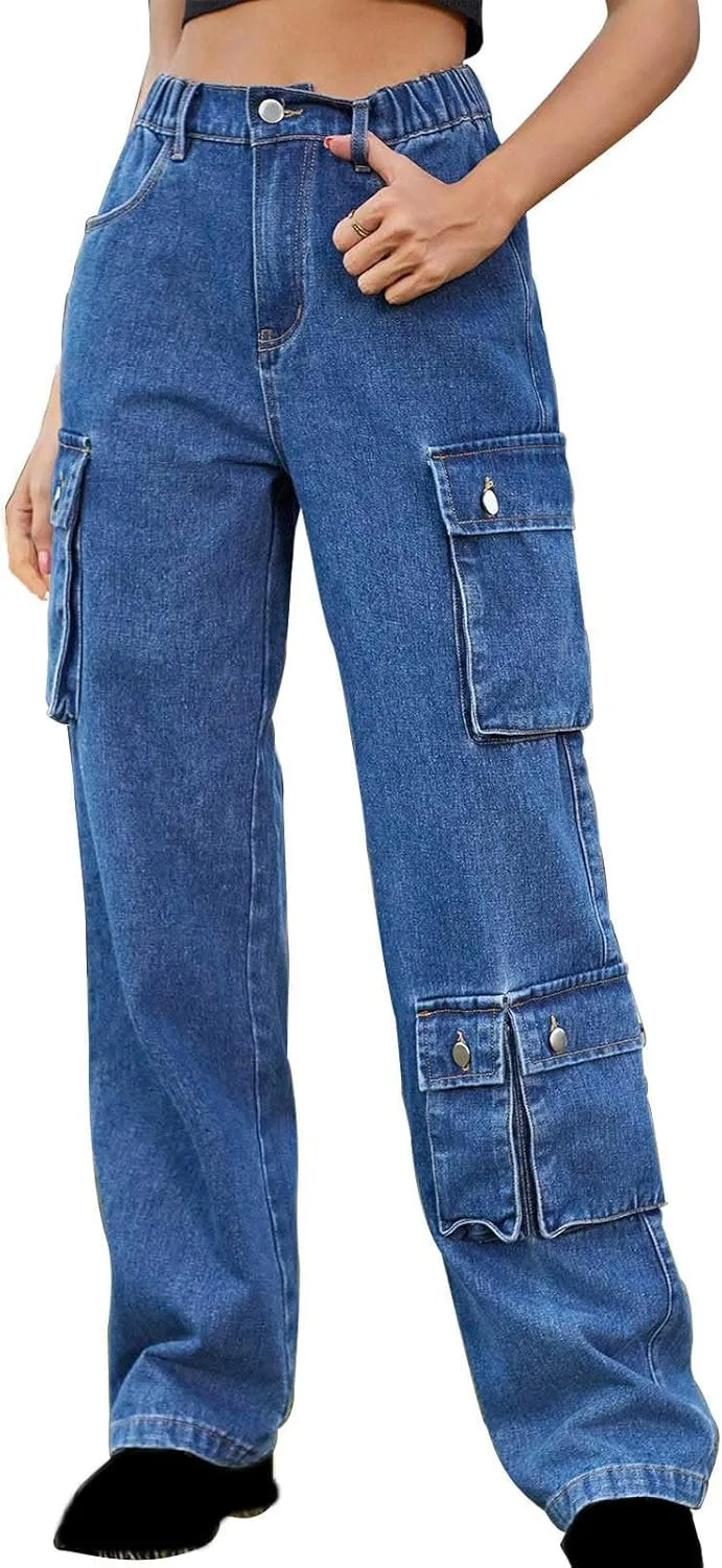 

Женские карго штаны Mid-Waist Plus Size Loose с карманами