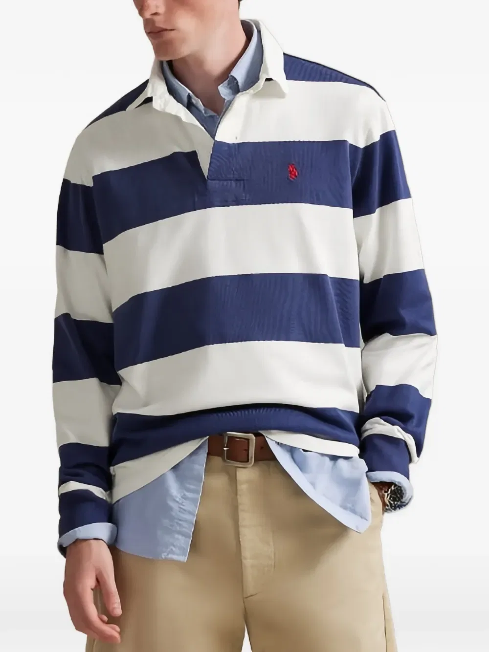 Полосатая рубашка для регби с длинными рукавами Polo Ralph Lauren, синий — фото 2