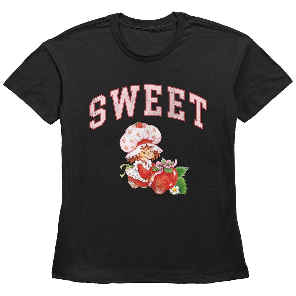 

Женская футболка с рисунком клубники Shortcake Sweet базового кроя Licensed Character, черный
