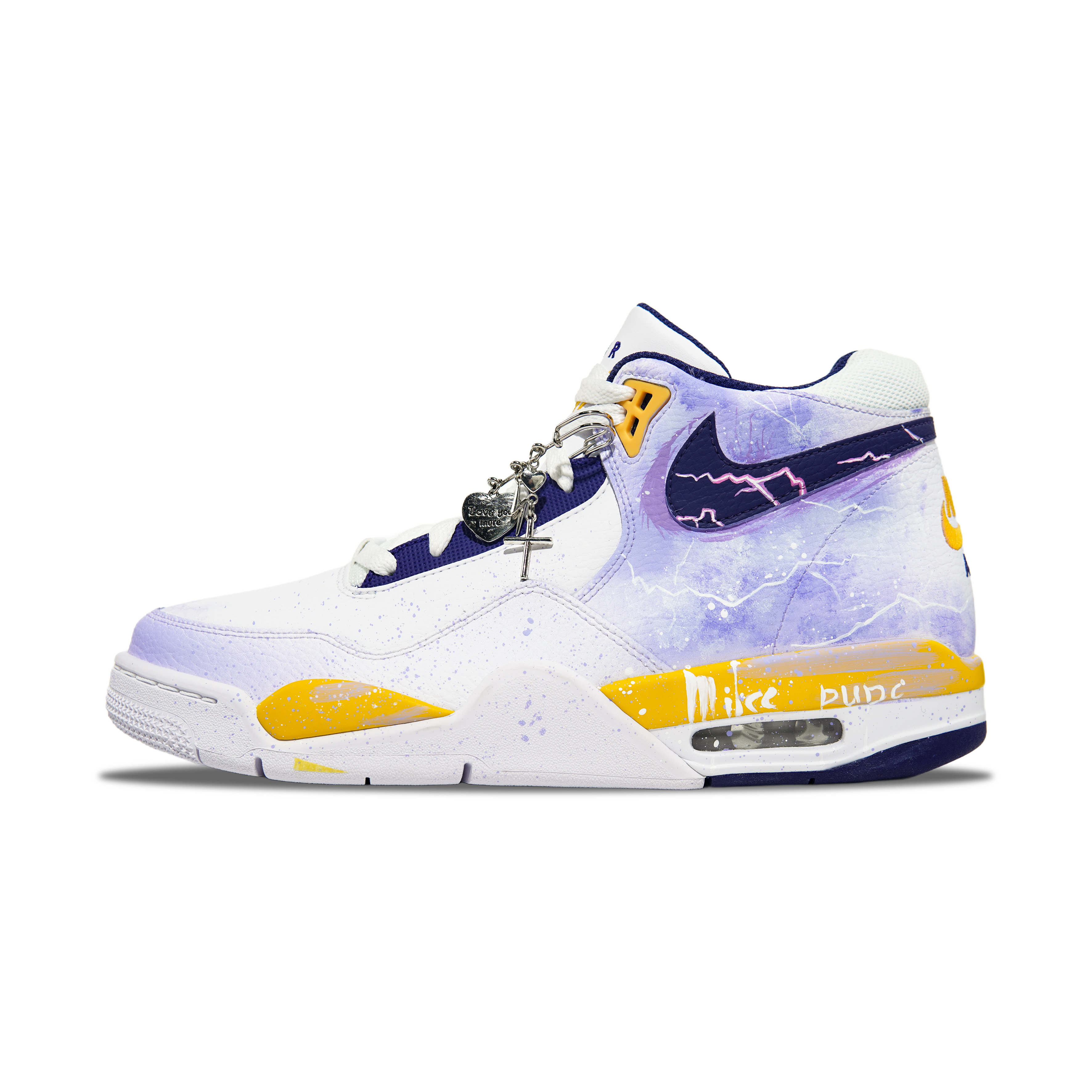 

Nike Баскетбольные кроссовки Flight Legacy с высокой амортизацией, противоскользящие и износостойкие, мужские, фиолетово-желтые