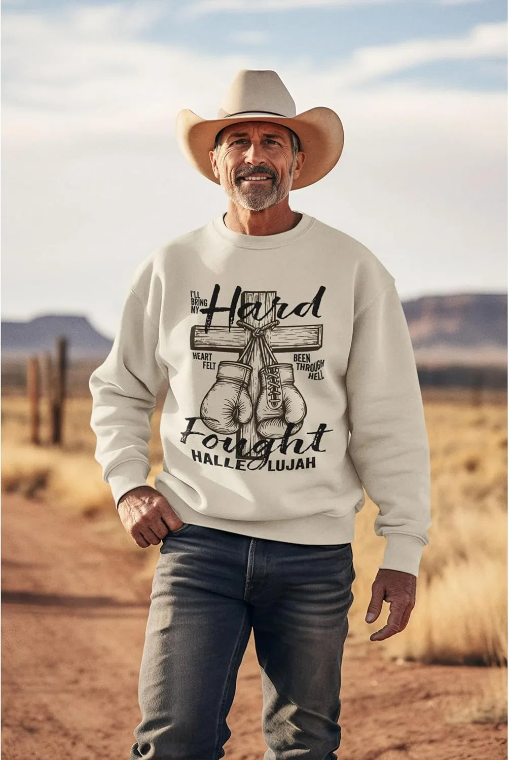 FaithInGraceDesign Толстовка Hard Fought Hallelujah, христианская одежда, одежда веры, свободный крой для мужчин и женщин, белый — фото 3