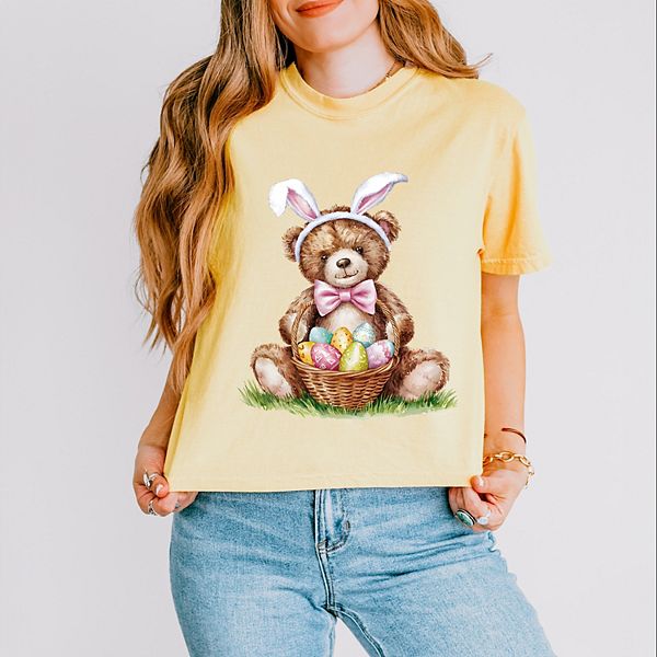 

Футболка Boxy Crop Top с принтом "Пасхальная корзинка с мишкой" в акварели Simply Sage Market, Butter, Зеленый, Футболка Boxy Crop Top с принтом "Пасхальная корзинка с мишкой" в акварели Simply Sage Market, Butter