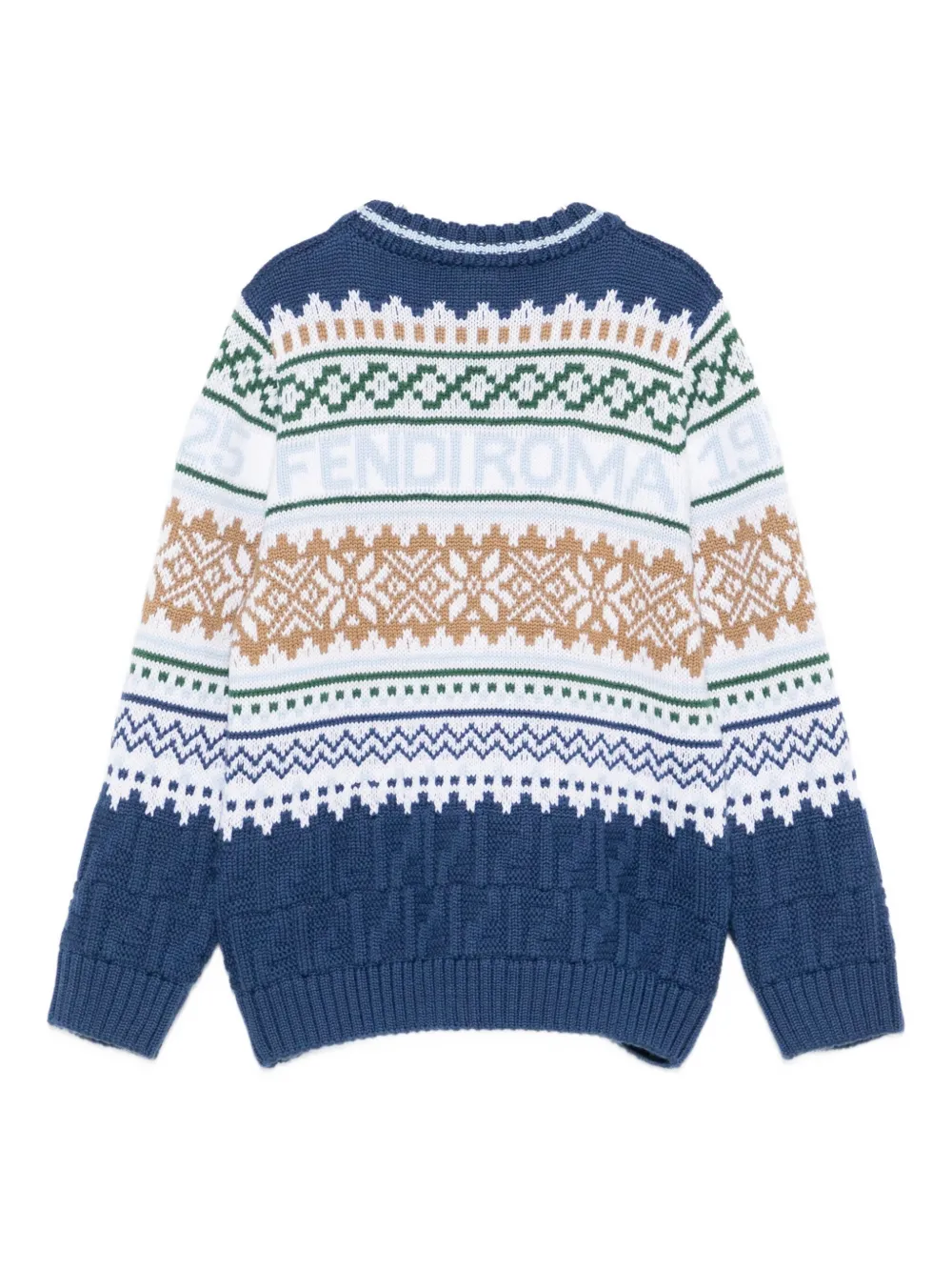 Свитер с узором Fairisle и логотипом FENDI KIDS, синий — фото 2
