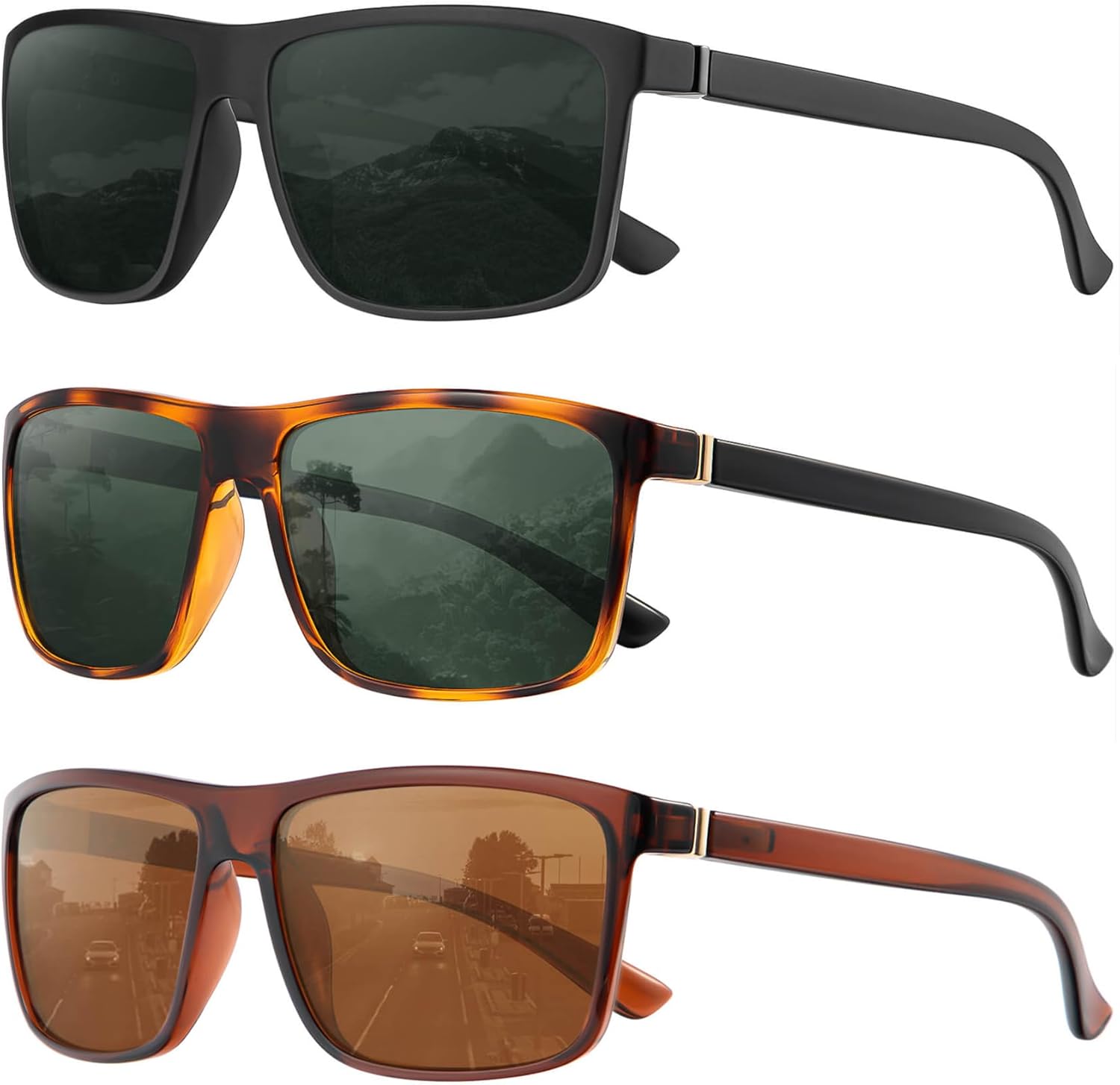 

Поляризованные солнцезащитные очки KALIYADI для мужчин и женщин, мужские солнцезащитные очки с защитой от УФ-излучения для вождения, рыбалки, гольфа (3 шт.), (3 Pack) Brown/G15/Black&g15