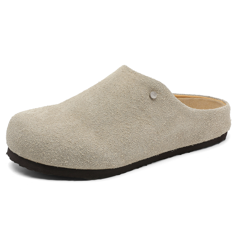 

V05 Мужские тапочки с резиновой подошвой противоскользящие быстросохнущие закрытые с длинным ворсом бежевые, цвет Long Fleece Beige[Men's]