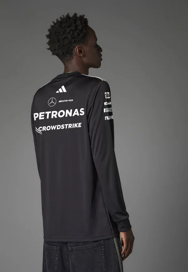 Мужская футболка с длинным рукавом mercedes amg petronas formula one team, пилот, черная. Adidas Originals, Black White — фото 2