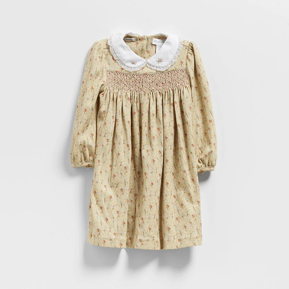 Детское хлопковое платье с ручной сборкой и панталонами коричневое от Polo Ralph Lauren Children