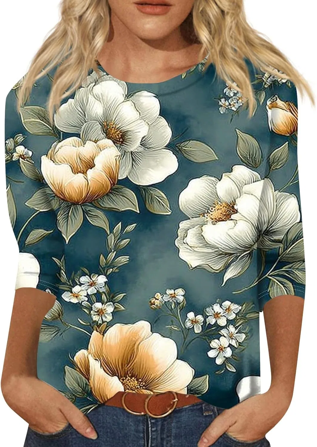 Блуза с рукавом 3/4, женская, повседневная, 3-dark Green