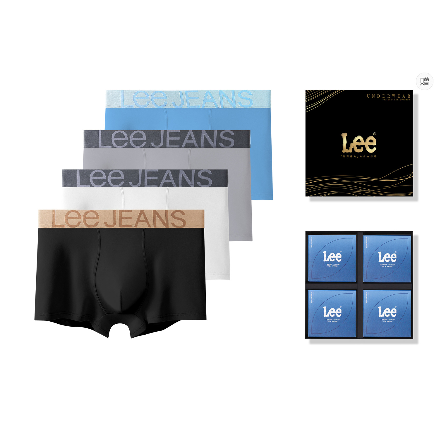 

Мужские трусы-боксеры Lee, Box 4 Pack (черный+серый+белый+синий)