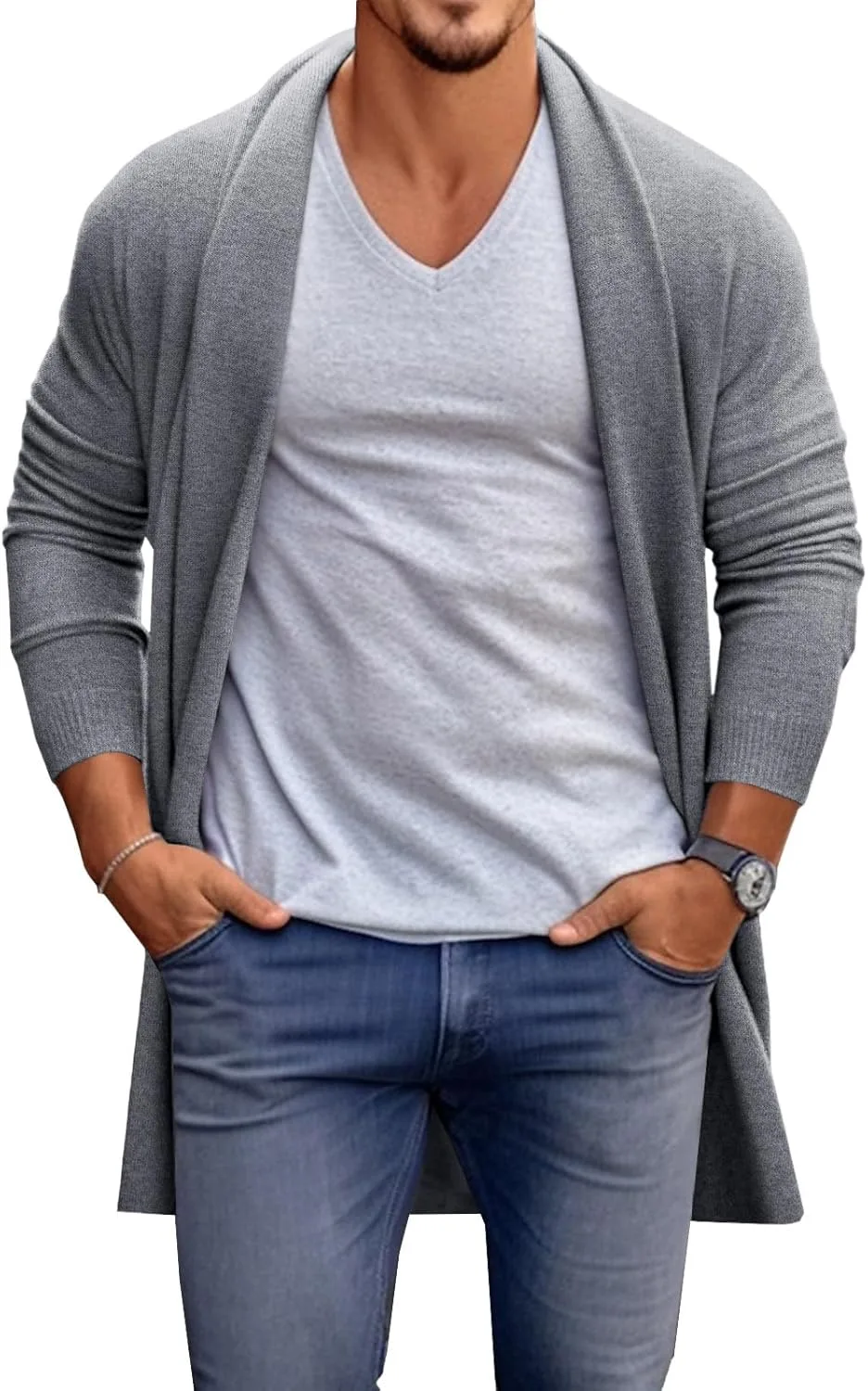 

Runcati мужской длинный кардиган с воротником-шалью и открытой полой