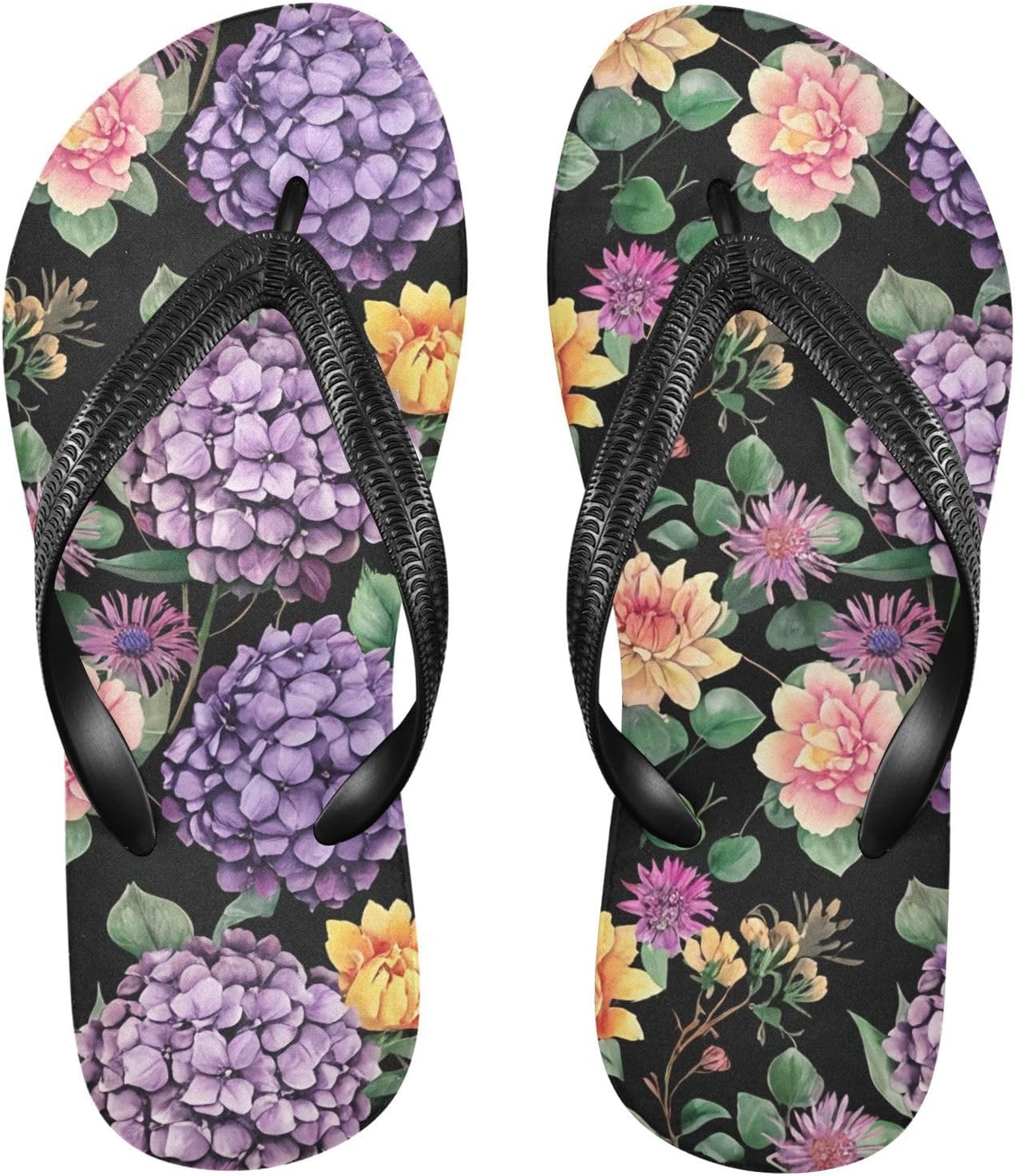 

Вьетнамки с гортензией и розой, черные пляжные шлепанцы для душа, резиновые, нескользящие, летние тапочки, обувь для ходьбы для женщин и мужчин Sinestour