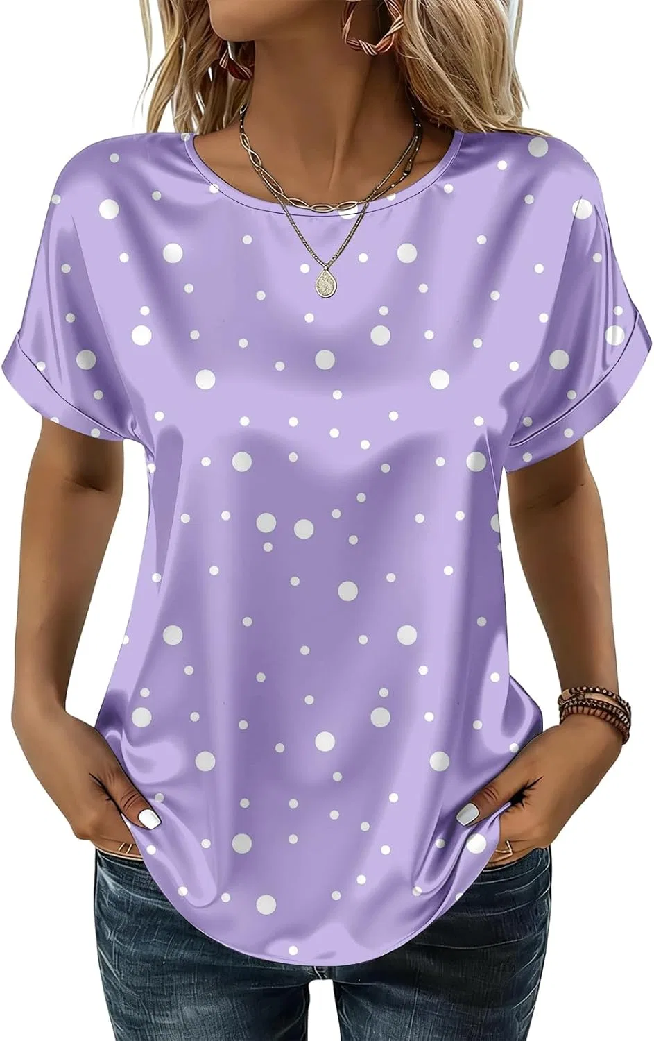 Блуза женская с коротким рукавом, Satin, 3-purple