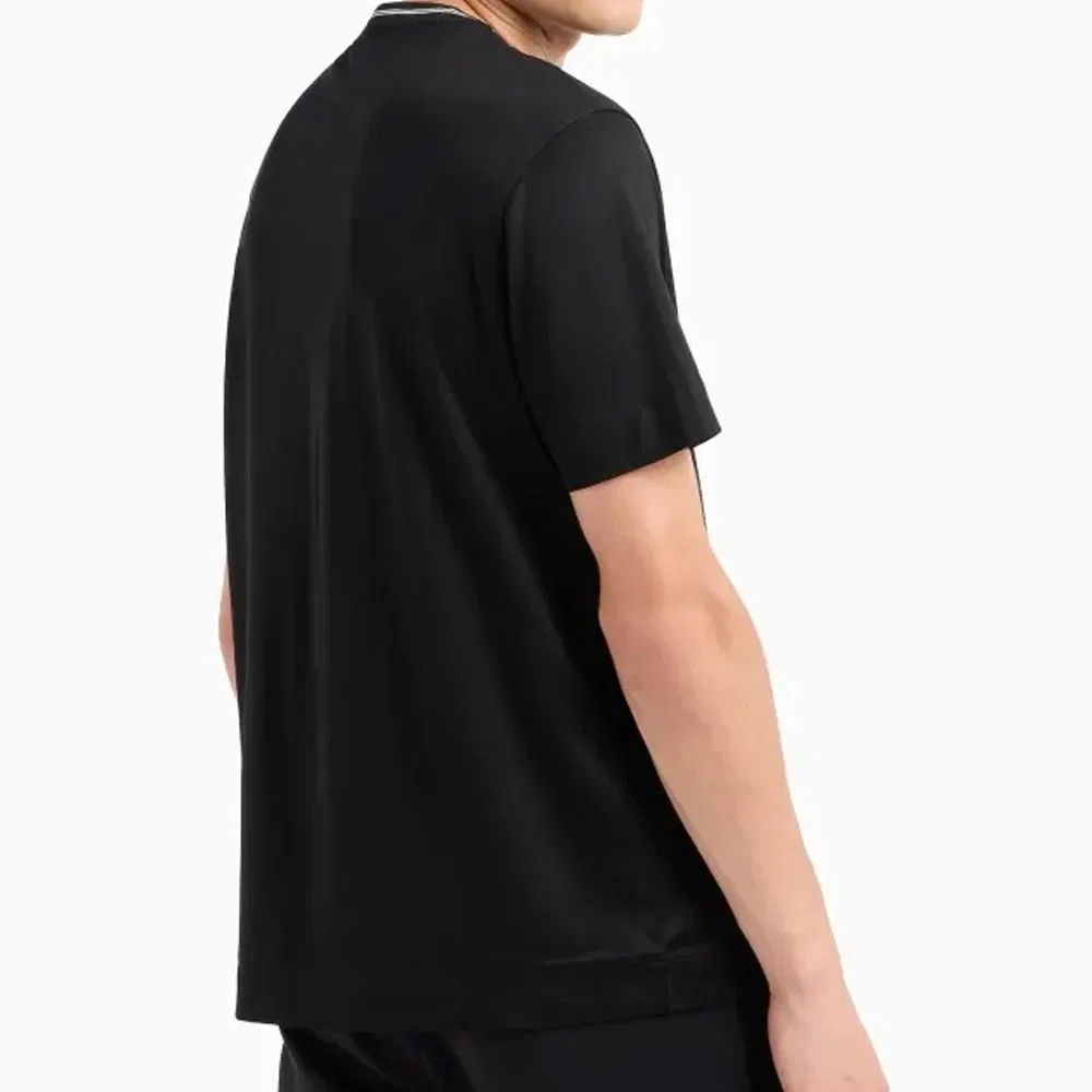 Футболка из смесового лиоцелла с логотипом на воротнике EMPORIO ARMANI, Black — фото 4