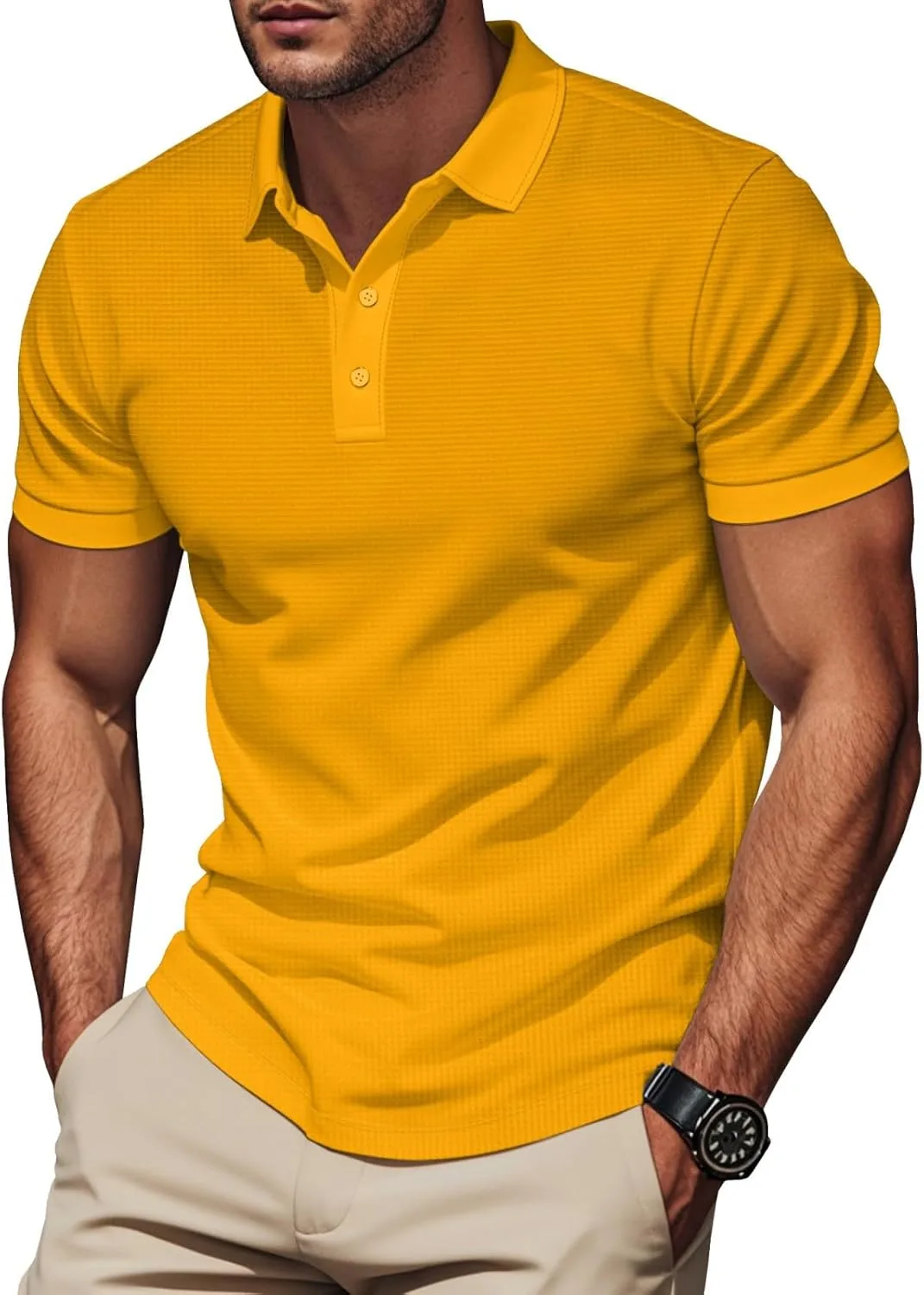 

Футболка-поло Waffle для мужчин Casual с коротким рукавом и лацканом