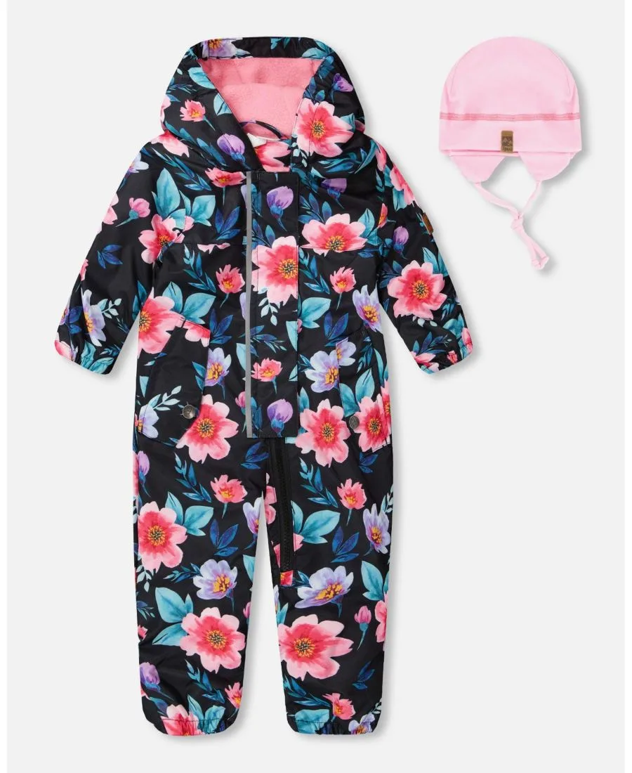 Комбинезон-верхняя одежда для девочек на межсезонье Deux par Deux, черный floral print