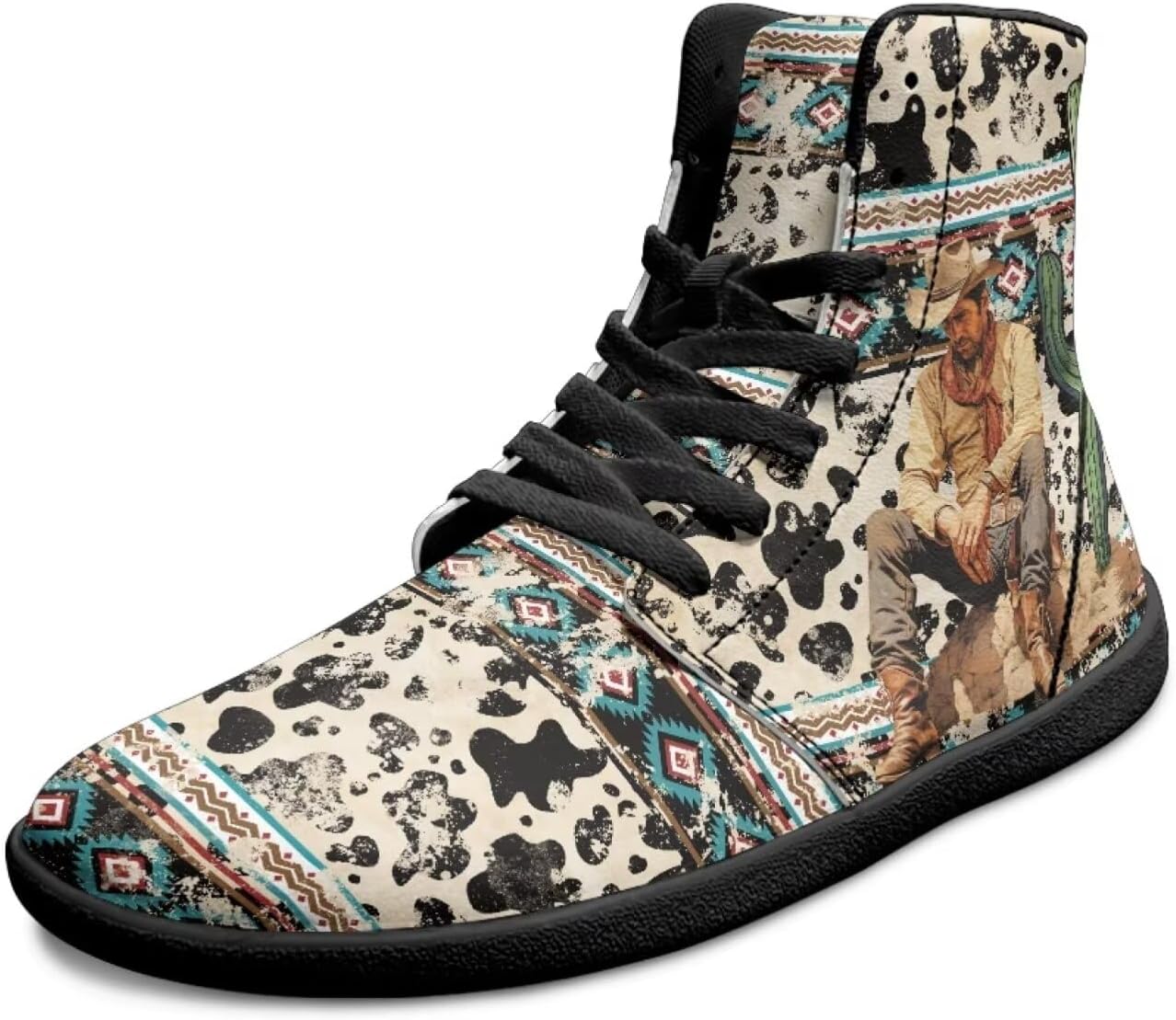 

Мужские туфли с высоким верхом, широким носком, шнуровкой, противоскользящие кроссовки с нулевым уклоном для ходьбы и бега Xixirimido, Aztec Cow Print
